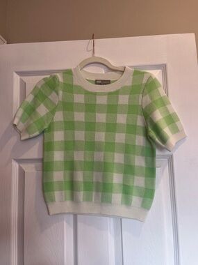 ASOS Green and Cream Check Short Sleeve Knit Top - Kids